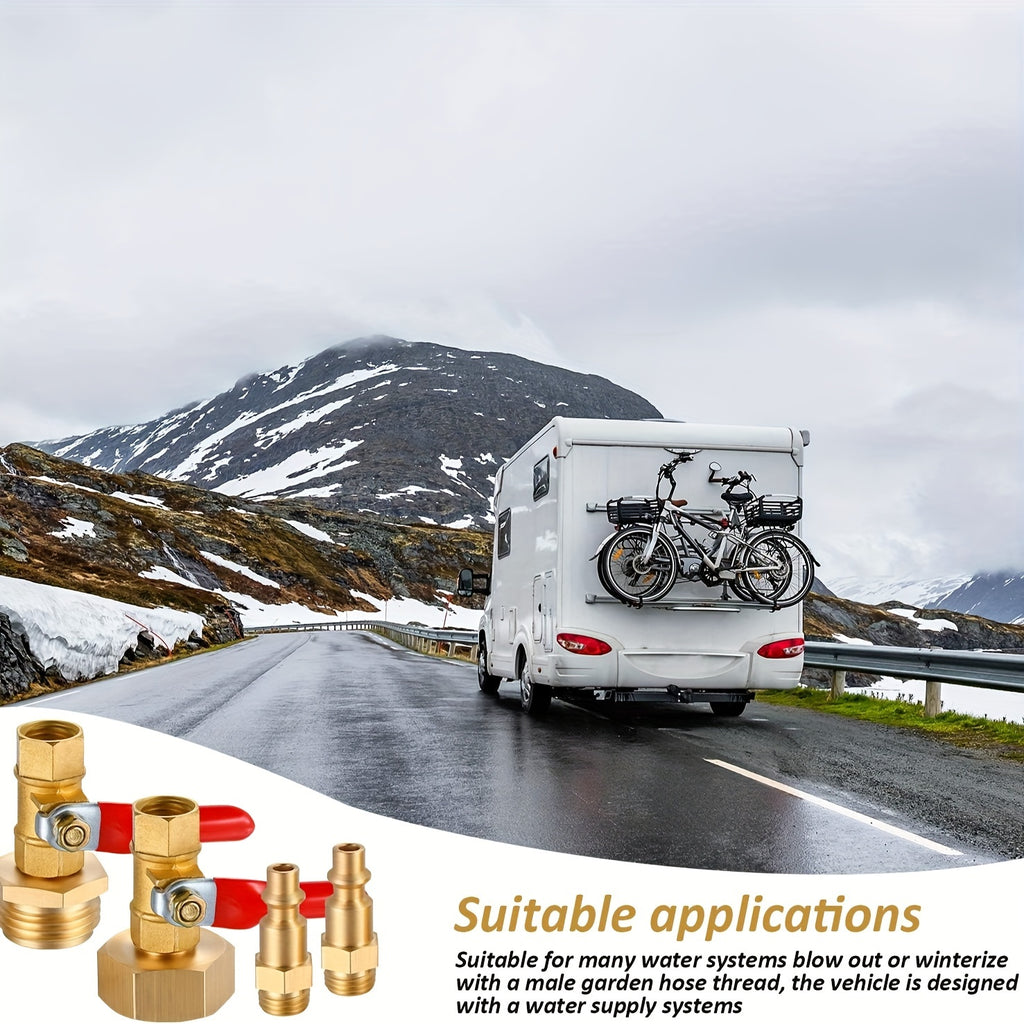 RV Winterize Blowout Adapter With 1/4" Quick Connect Plug And 3/4" Garden Water Hose Threading, Winterize Quick Adapter With Ball Valve