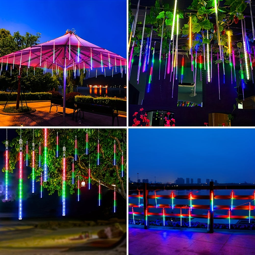 1 Pack Meteor Shower Rain String Lights - Drop Icicle Snow Falling Raindrop Cascading Lights For Garden Wedding Party Christmas, Thanksgiving And Halloween Decorations, Solar Outdoor String Lights