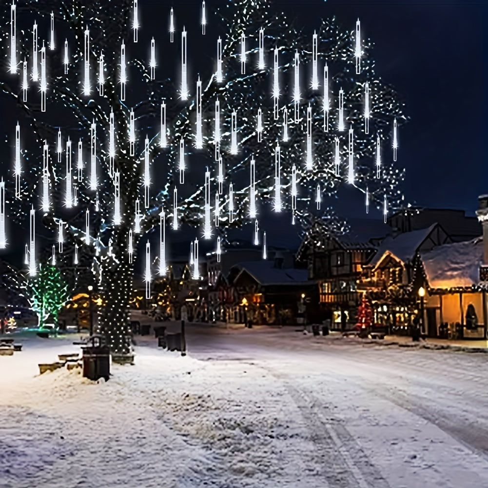 1 Pack Meteor Shower Rain String Lights - Drop Icicle Snow Falling Raindrop Cascading Lights For Garden Wedding Party Christmas, Thanksgiving And Halloween Decorations, Solar Outdoor String Lights