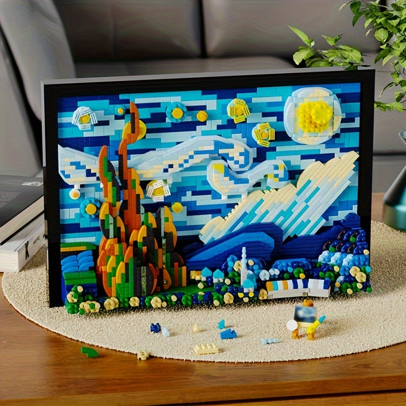 1731pcs 3D Starry Night Building Blocks Set for Adults - Reproductions Of Famous Paintings, ABS Material Toys,