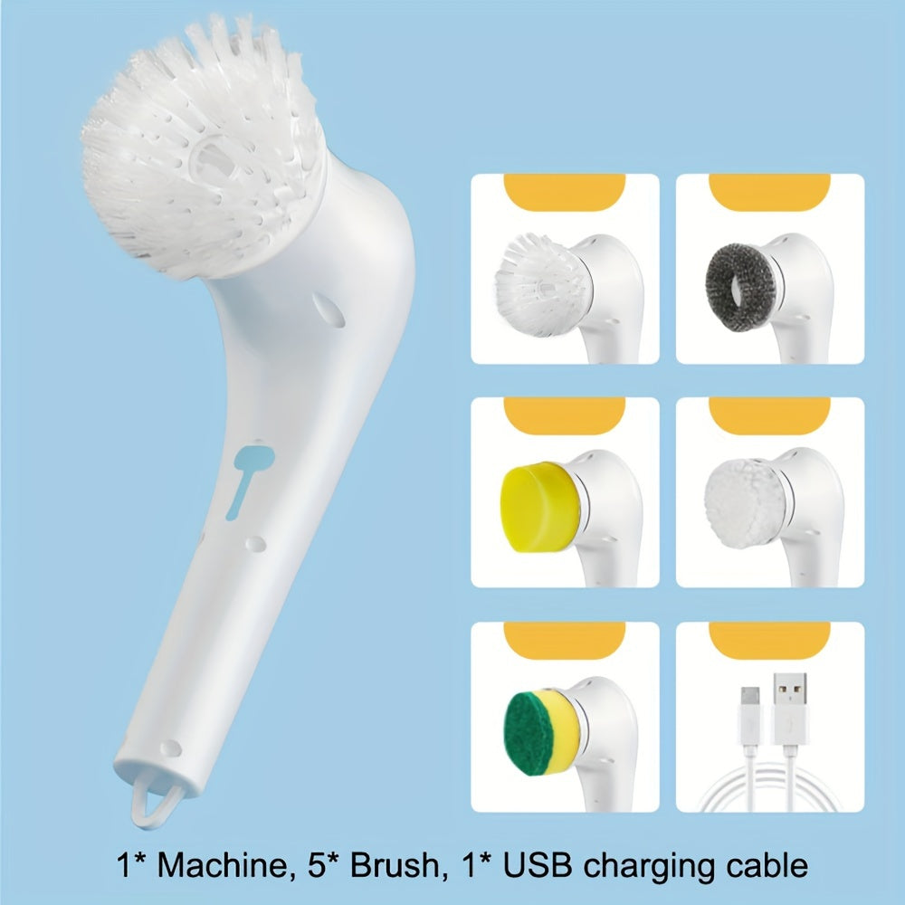 5-in-1 Cordless Electric Spin Scrubber – USB Rechargeable, Versatile Cleaning Brush Set for Home