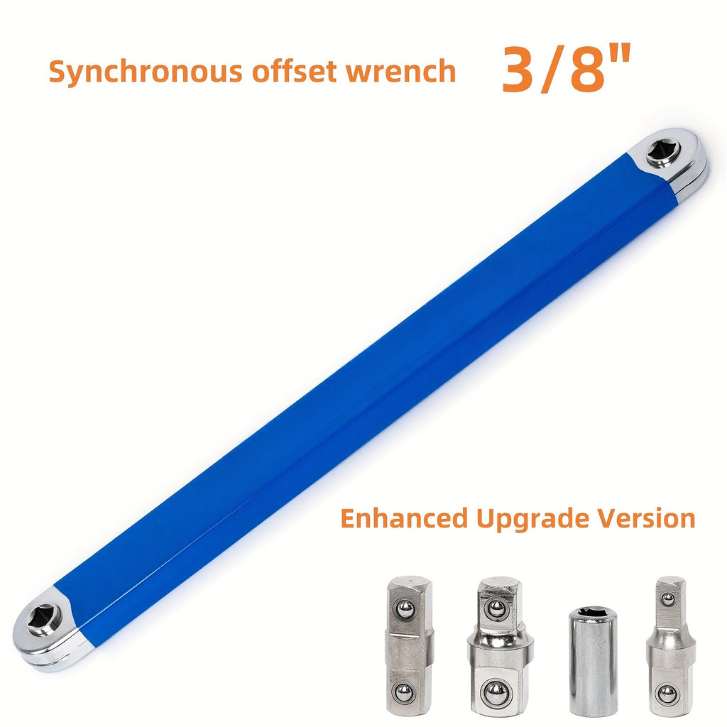 Heavy-Duty 15-Inch -Ready Offset Extension Wrench Set with 4 Adapters (1/4"/3/8"/1/2"/3/8" Drive)