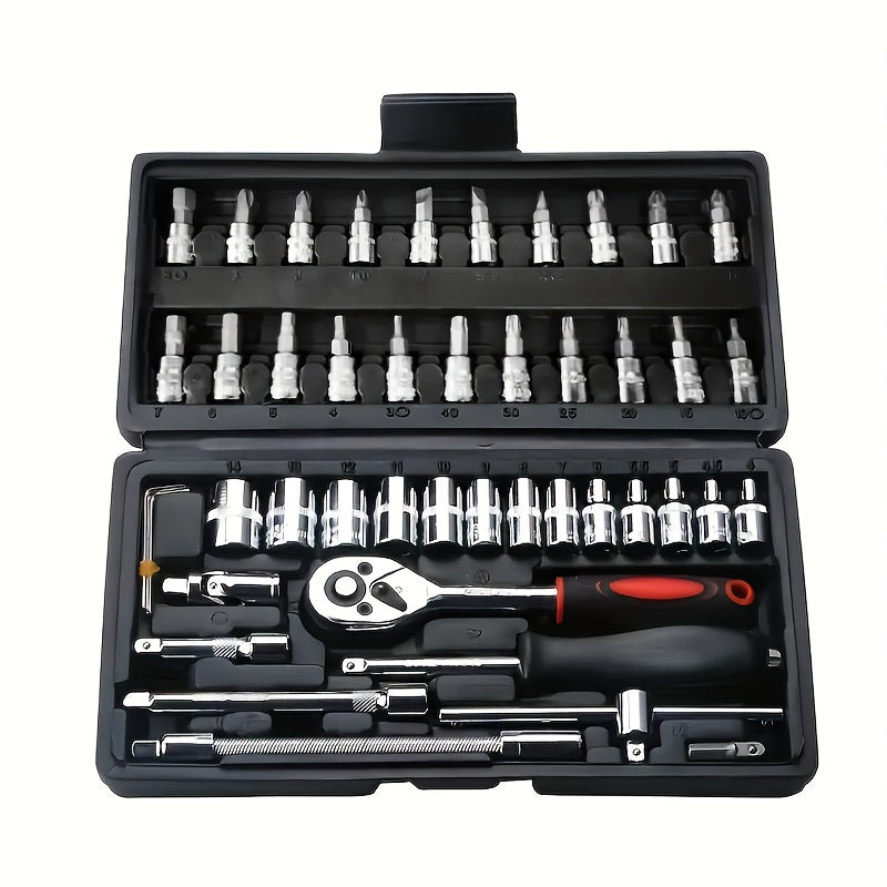 46/53/61/82/94pcs Mechanical Tool Kit Chrome Vanadium Steel Manual Tool Kit - Including Metric Ratchet, Socket, Wrench Kit For Automotive And Mechanical Repairs, Durable Non Battery Uncharged Tool Kit