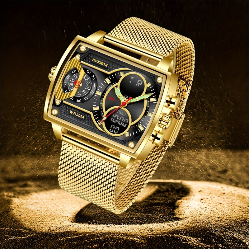 LIGE Men Watch FOXBOX Fashion Square Watch Sports Double Display Watch, Ideal Choice For Gifts
