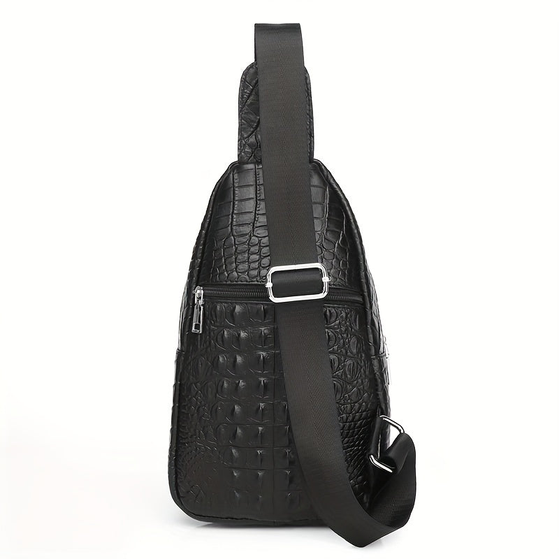 SCHLATUM Men and Women's Genuine Leather Crocodile Pattern Crossbody Bag - Large Capacity, Multifunctional for Travel, Sports & Camping