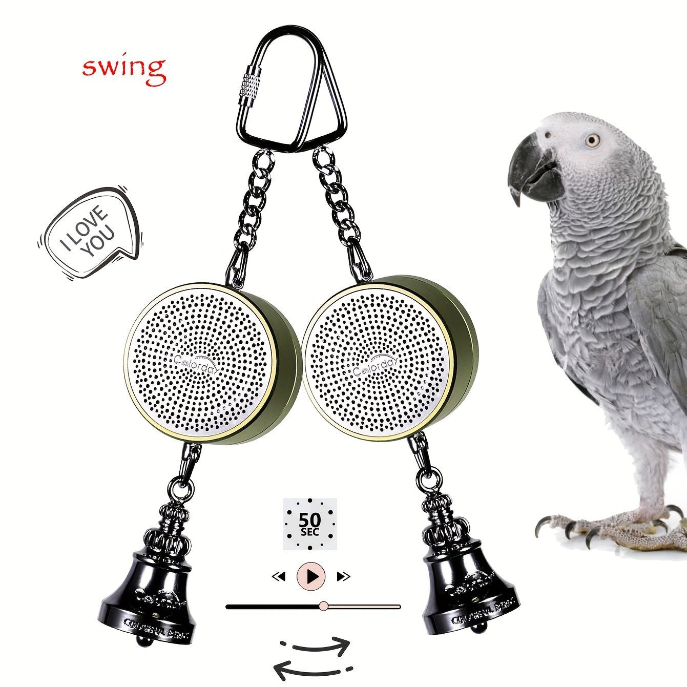Bird Toys Parrot Talking Coach & Interactive Voice Bell for Parakeet, African Grey, Amazon Parrots, Quaker, Cockatiel, Conure