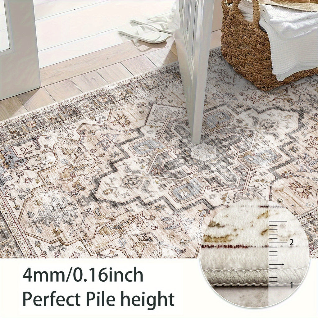 [Ultra Soft Bohemian Rugs] Ultra Soft Bohemian Beige Washable Rugs | Non Slip Retro Foldable Area Rugs for Living Room and Bedroom