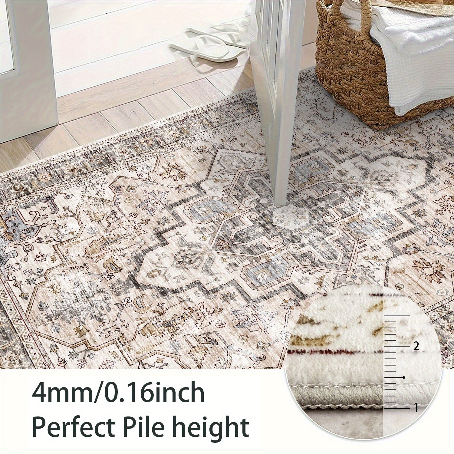 [Ultra Soft Bohemian Rugs] Ultra Soft Bohemian Beige Washable Rugs | Non Slip Retro Foldable Area Rugs for Living Room and Bedroom