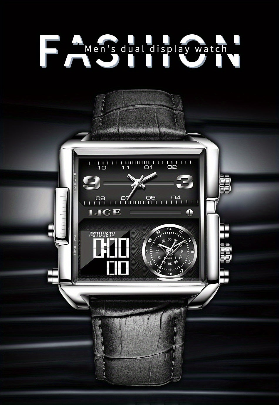 LIGE Fashion Men's Sports Square Analog Big Quartz Watch, Ideal Choice For Gifts
