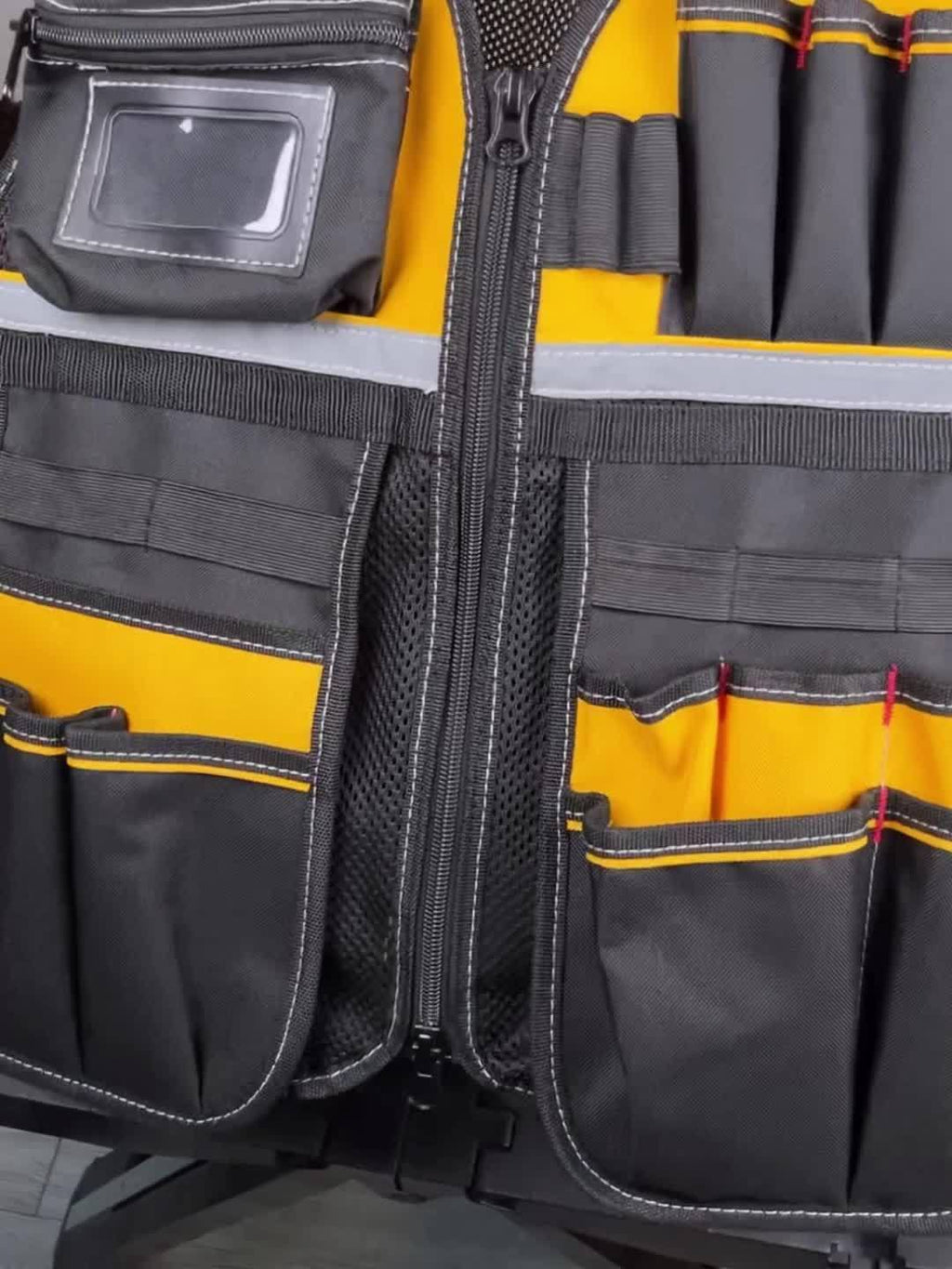 High-Visibility Reflective Work Vest - Durable with Tool Pockets for Electricians - Ensures Ultimate Construction Safety