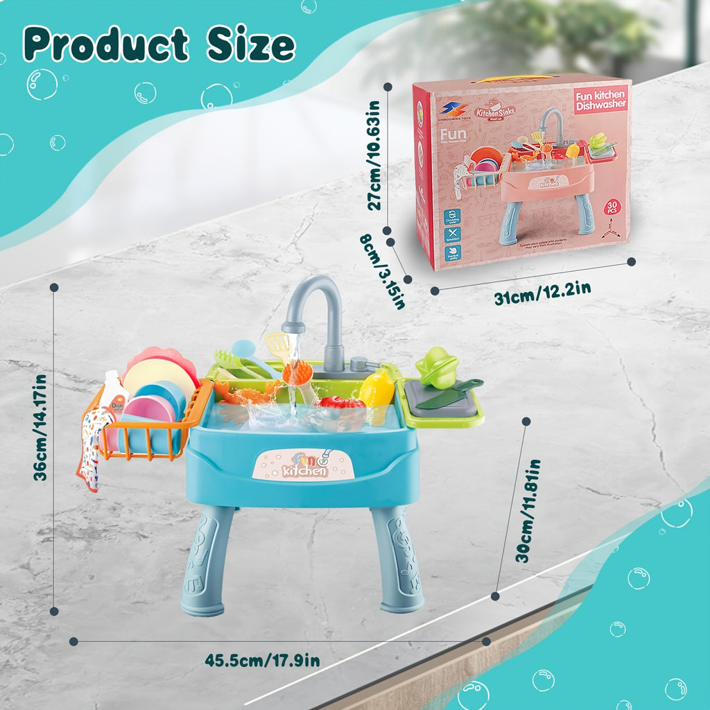 Play Kitchen Sink Toys, Blue Electric Dishwasher Playing Toy with Running Water, Play Food & Tableware Accessories, Kitchen Set Toys, Role Play Sink Set for Toddlers Kids Boys Girls