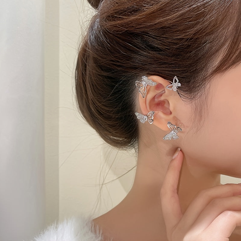 Women'S Elegant Butterfly Ear Cuffs - No-Piercing Ear Hooks, Synthetic Gemstone Accents