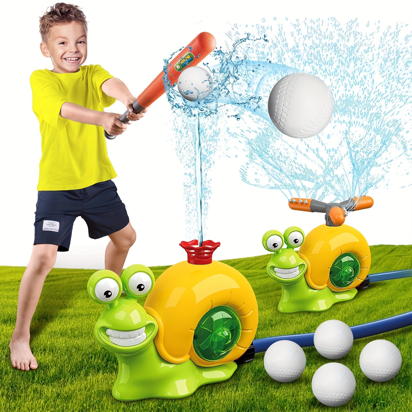 2 In1 Water Sprinkler Baseball Toy Snail Sprinkler Ball Set With 2 Sprinkler Heads Outdoor Backyard Spray Play Water Toys
