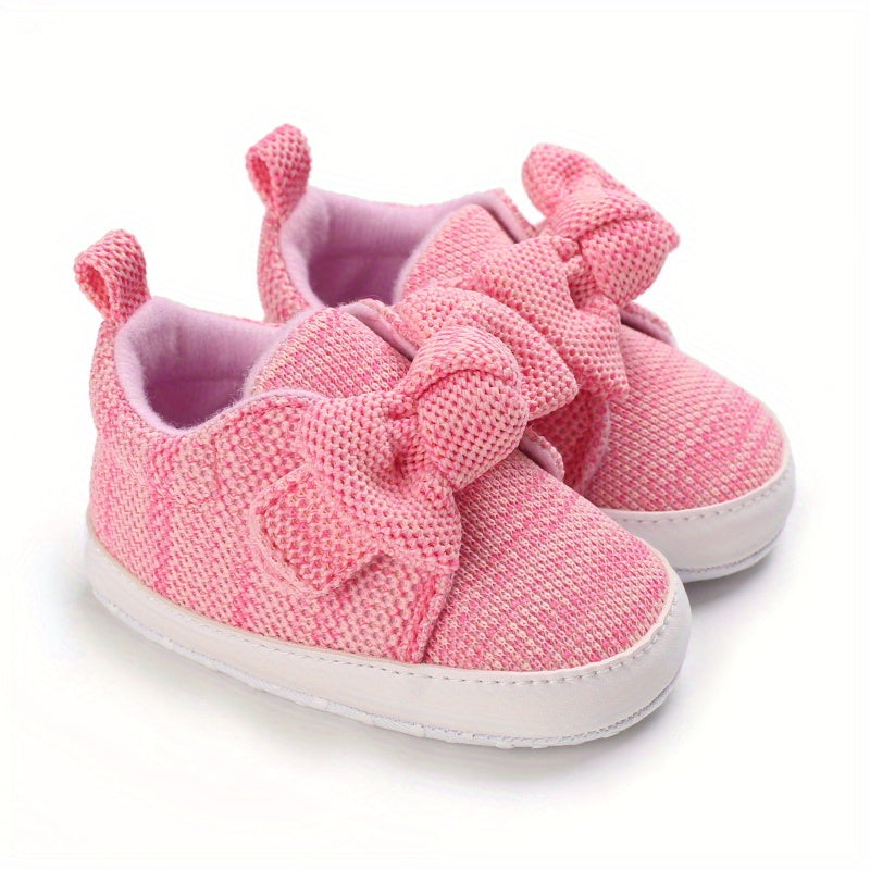 Baby Girls Lightweight Sports Shoes With Bowknot, Comfortable Non Slip Crib Shoes For Toddler Newborn Infant, Spring