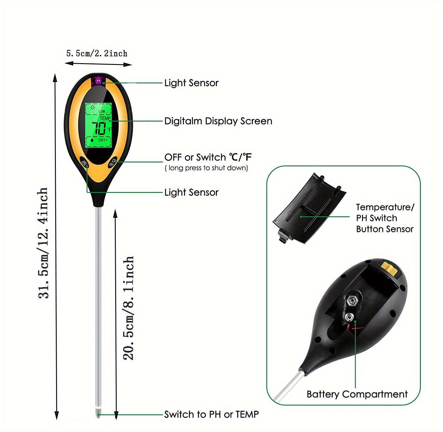 1pc 4-in-1 Soil Detector Light Temperature Soil Moisture Meter PH Value Soil Tester, Plant & Soil Monitoring