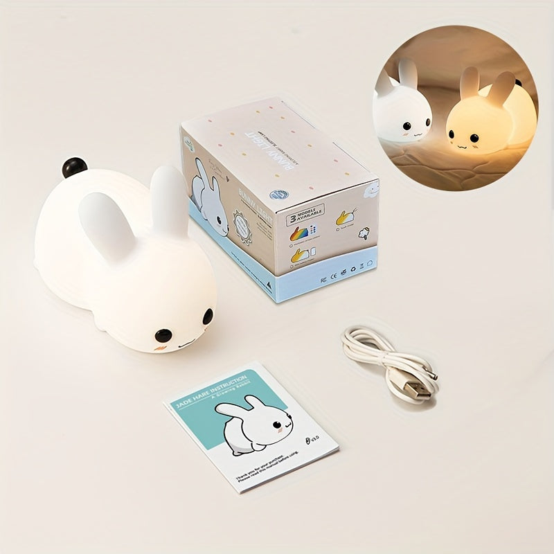 1 Jade Rabbit Silicone Night Light Creative Gift USB Charging Colorful Remote Control Dimming Touch Sleep LED Lights