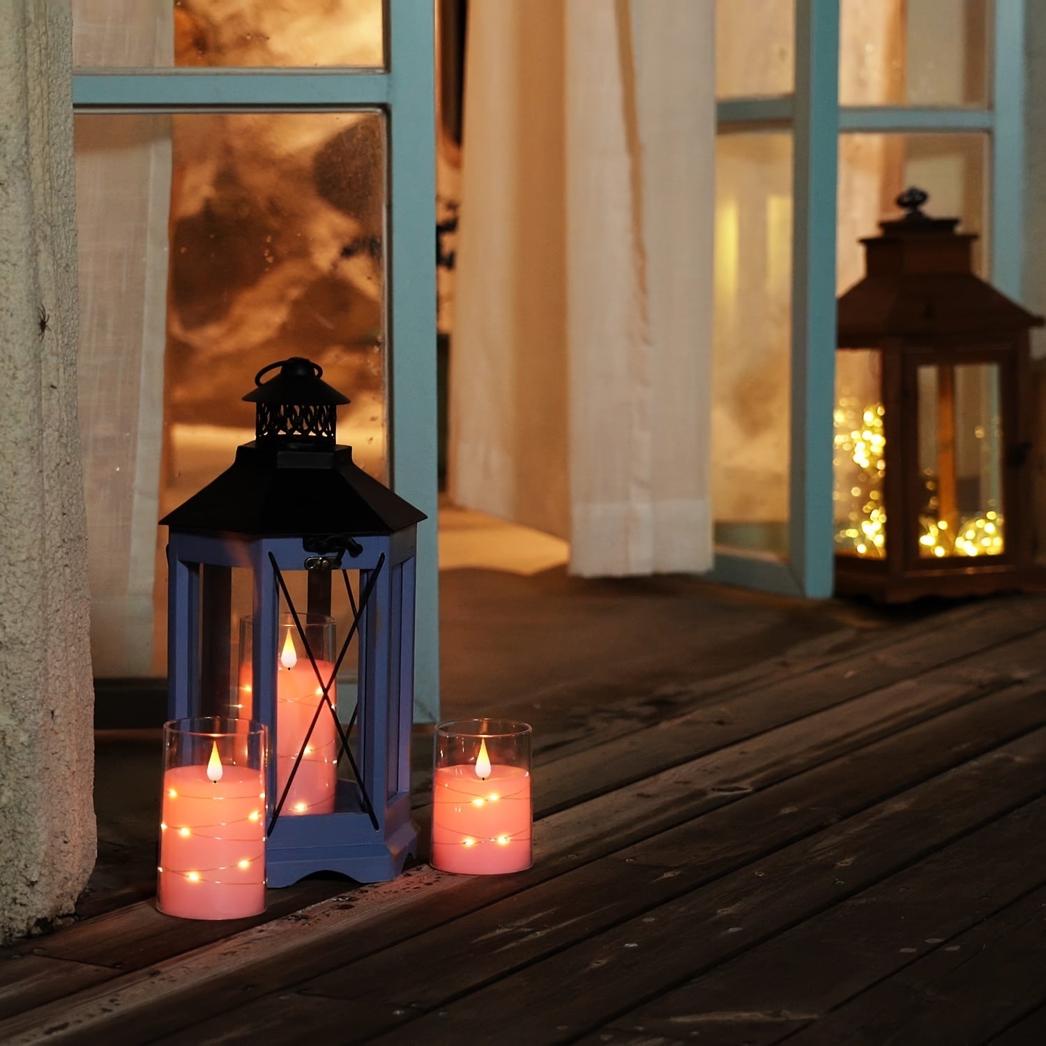 [Romantic Flameless LED Candles] 3pcs Realistic Flameless LED Candles with Remote & String Lights - 2D Flat, Battery Operated Flameless Candle Lights, Pink Table Centerpieces for Wedding, Christmas, Valentine's, Party Decor -