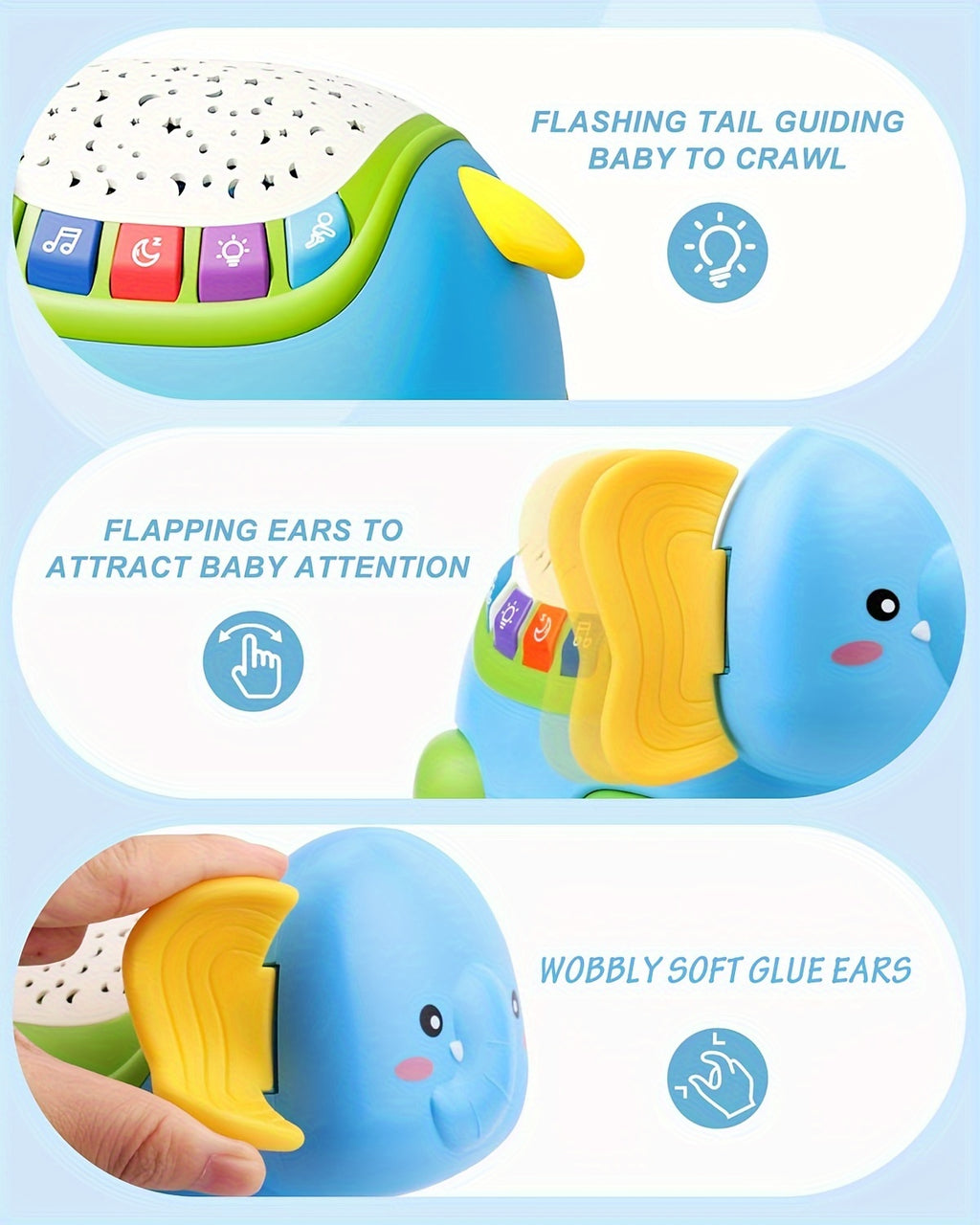 Crawling Baby Toys, Infant Tummy Time Toys with Star Projector Music and Light, Elephant Interactive Sensory Toy for Baby, Early Developmental Toys for Boys Girls, Christmas Gift