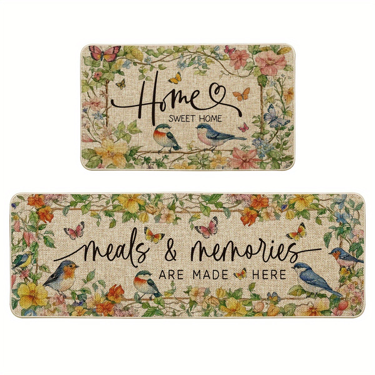 Sm:)e Mode Bird Flowers Home Sweet Home Spring Bathroom Rugs Set of 2, Summer Home Decor Low-Profile Rugs for Floor - 17x29 and 17x47 Inch