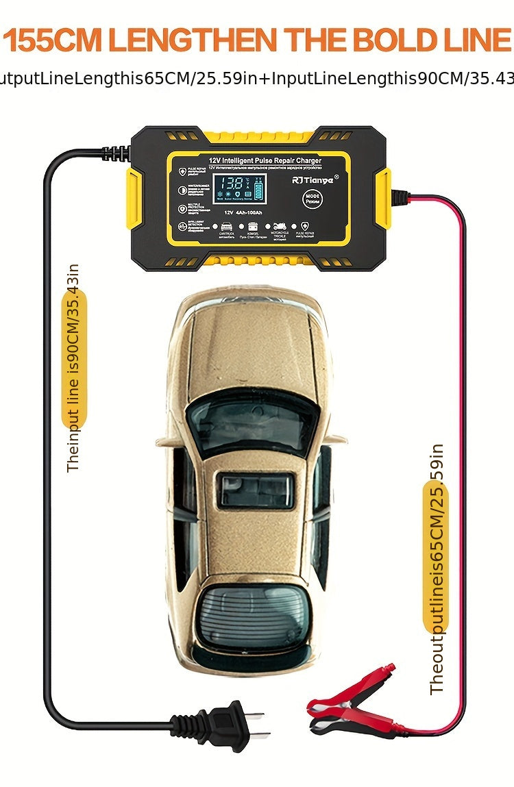 Car Battery Charger, 12V 2Ah-100Ah Smart Battery Trickle Charger Automotive Battery Maintainer Desulfator with Temperature Compensation