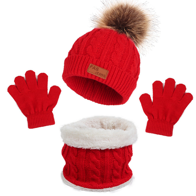 3pcs Youngsters Knitted Thermal Beanie Hat & Gloves & Scarf Set for Winter Warm Accessories