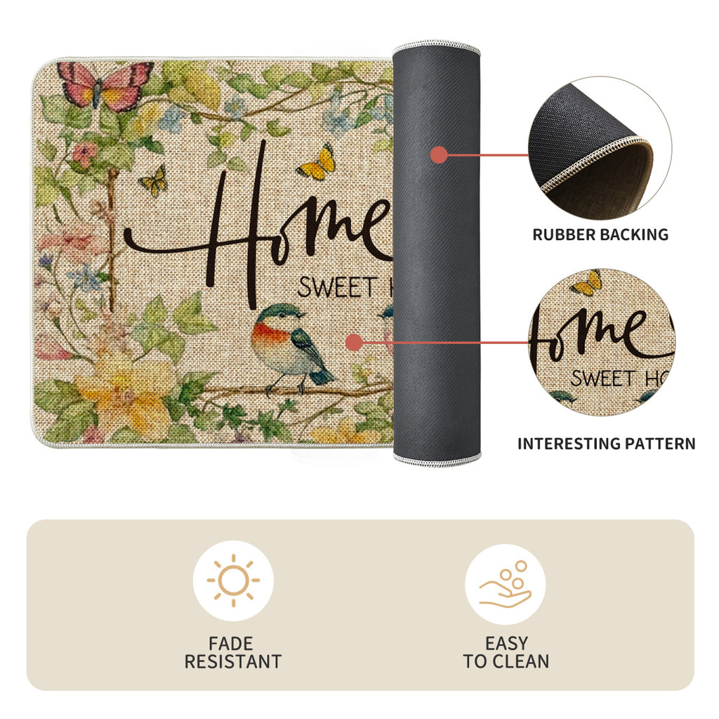 Sm:)e Mode Bird Flowers Home Sweet Home Spring Bathroom Rugs Set of 2, Summer Home Decor Low-Profile Rugs for Floor - 17x29 and 17x47 Inch