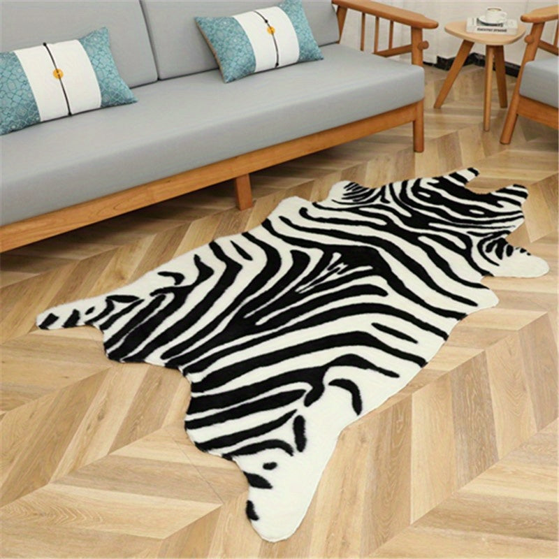 Washable Low-Pile Faux Cowhide Rug - 1pc Durable Western Style Animal Print Carpet for Bedroom and Living Room Decor - Home and Room Decor