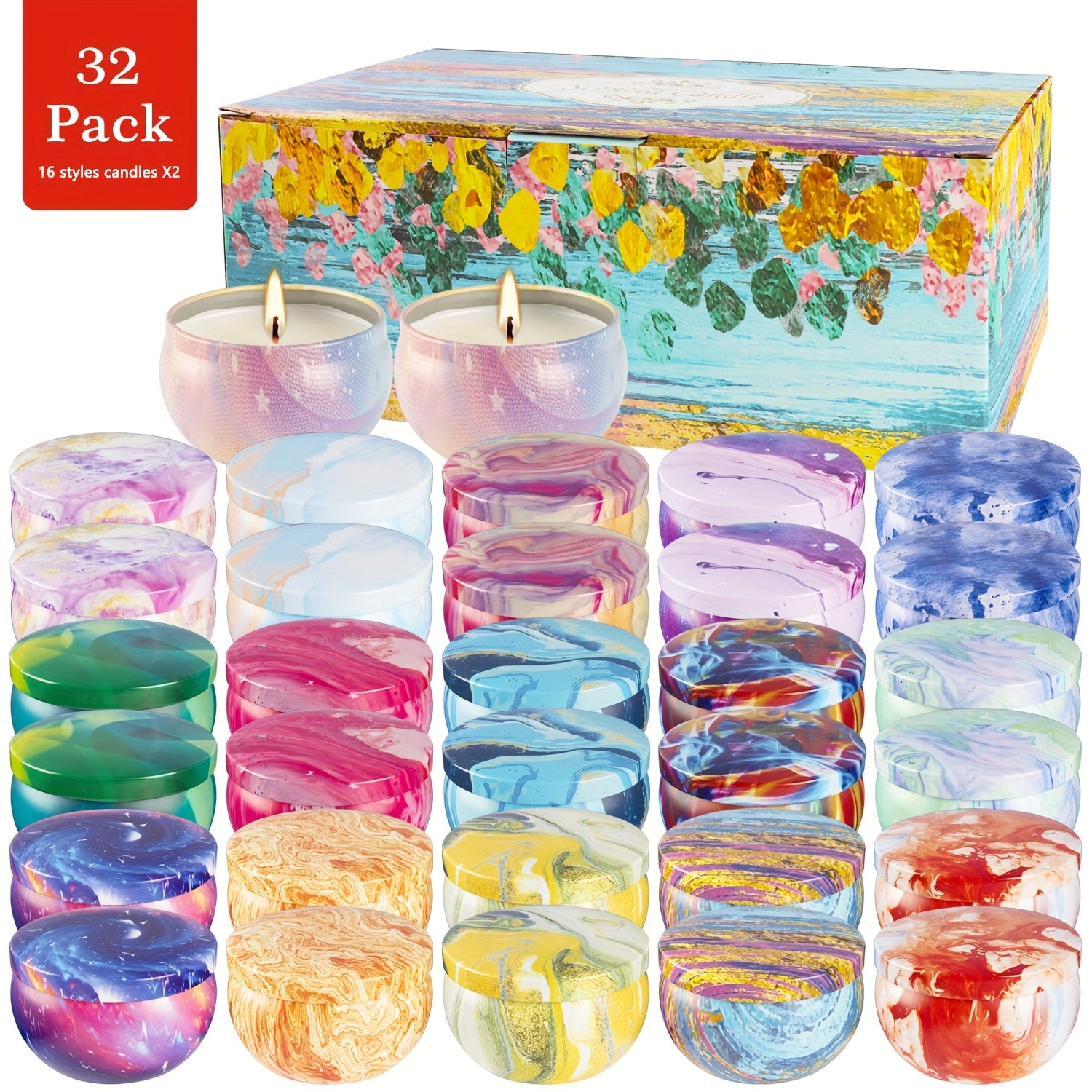 32pcs Natural Soy Wax Scented Candles - 15 Styles with Vibrant Landscape Designs, Aromatherapy for Relaxation & Relax, Perfect for Home Decor, Gifts, Holidays & All Occasions, Festive Gift Item | Artistic Design | Quality Fra