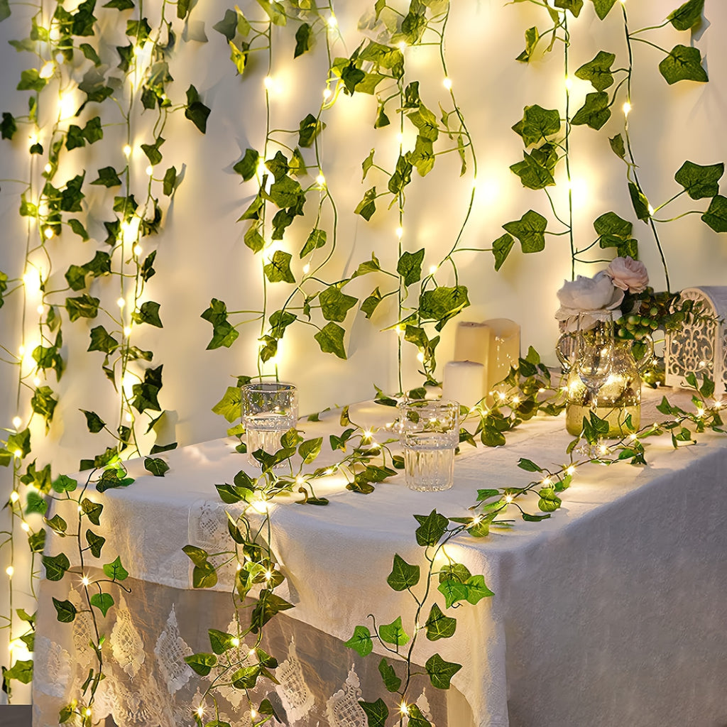 1pc Kinpho Enchanting Green Leaf & Maple LED String Lights - Battery-Powered, Warm Glow Copper Wire with Realistic Greenery for Outdoor Dining, Garden, Balcony, Weddings, and Christmas Decor Halloween decorations, Chrismas de