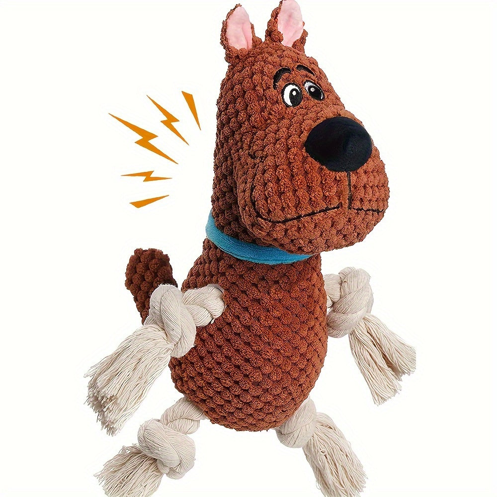 FunBite Squeak Toys - Interactive Tough Plush Rope Toys for Medium Large Aggressive Chewers, Stuffed with Crinkle Paper, Squeaky Dog Chew Toy for Outdoor Puppy Playtime