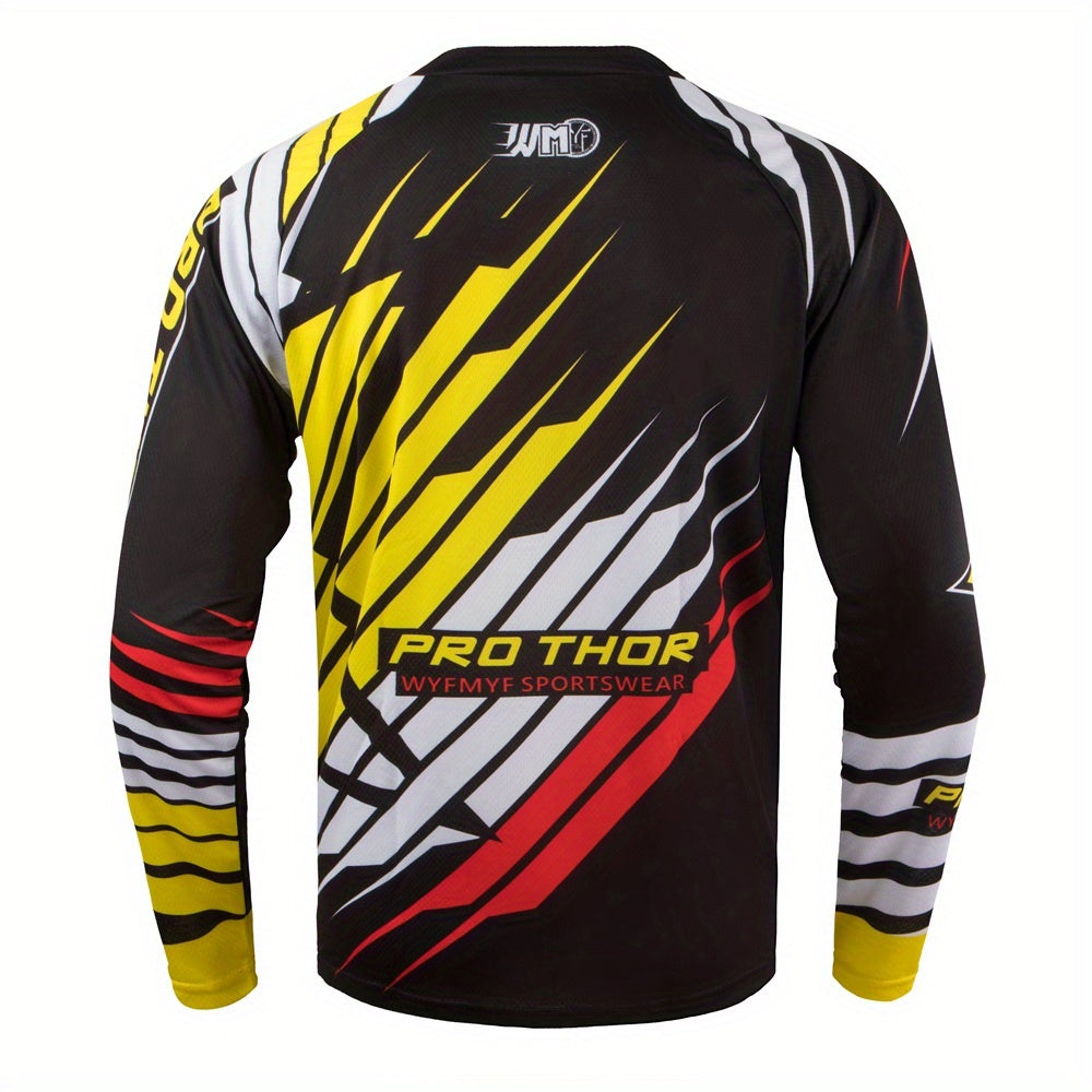 PRO THOR Men's Striped Cycling Jersey - Quick Dry, Breathable, Moisture Wicking Long Sleeve MTB Shirt for Biking and Sports - Stay Cool and Comfortable During Your Ride