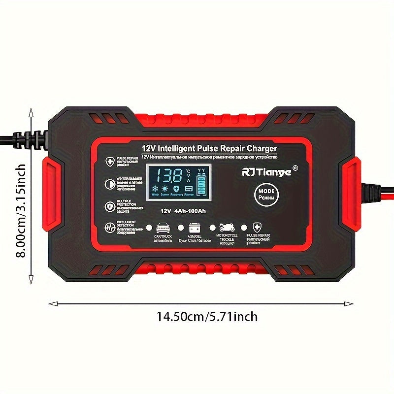 US Plug Car Battery Charger, 12V 6A Smart Battery Trickle Charger Automotive 12V Battery Maintainer For Car Truck Motorcycle Lead Acid Batteries