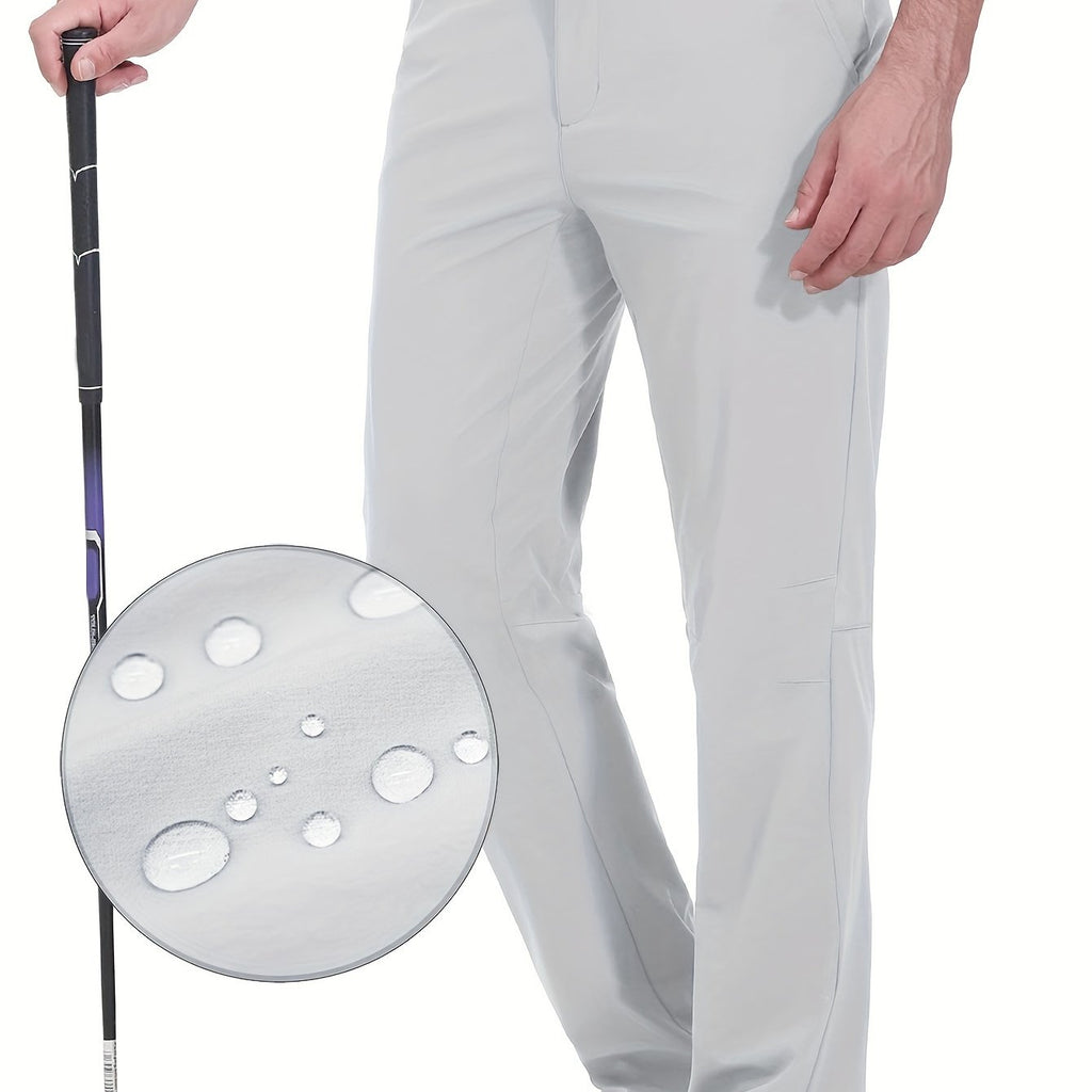 Men's Golf Pants, Men's Solid Waterproof Mid Stretch Lightweight Casual Dress Pants With Pockets, Men's Bottoms For Sports