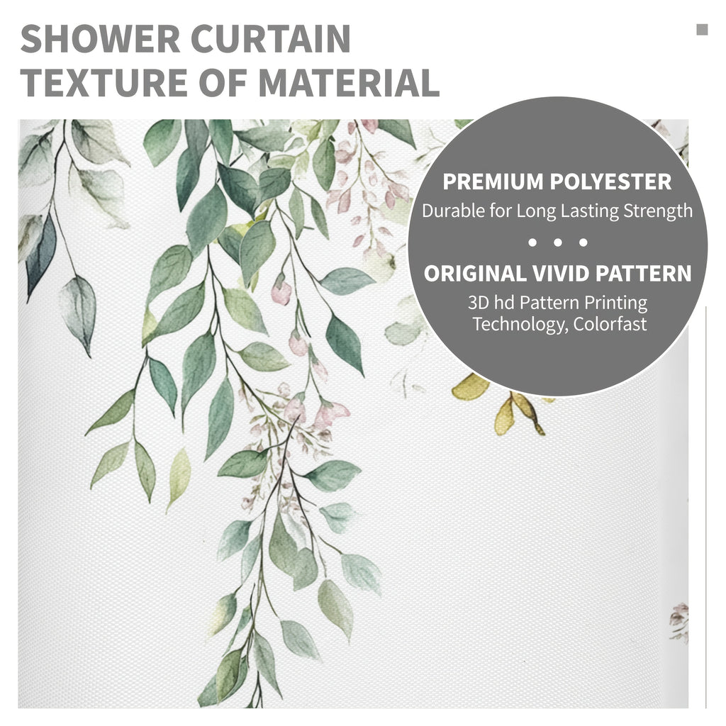4pcs Sage Green Eucalyptus Shower Curtain Set, Watercolor Floral Plant Leaves, Waterproof Bathroom Accessories With 12 Hooks, Non-Slip Rugs, U-Shaped Mat, Toilet Seat Cover, Nordic Botanical Fresh Green & Gray Eucalyptus Leaf