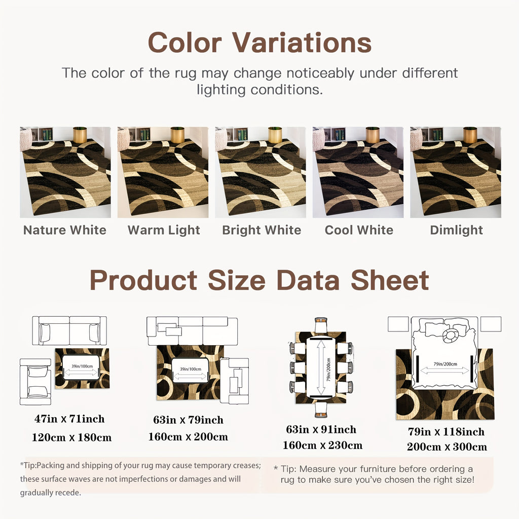 1pc Extra Large Luxury Mat - Black, Golden, Beige Modern Geometric Pattern Large Area Mat - Plush Soft Polyester Fiber Mat for Living Room, Bedroom, Kitchen - Machine Washable & Non-Slip Backing - Elegant Home Decor in Black,