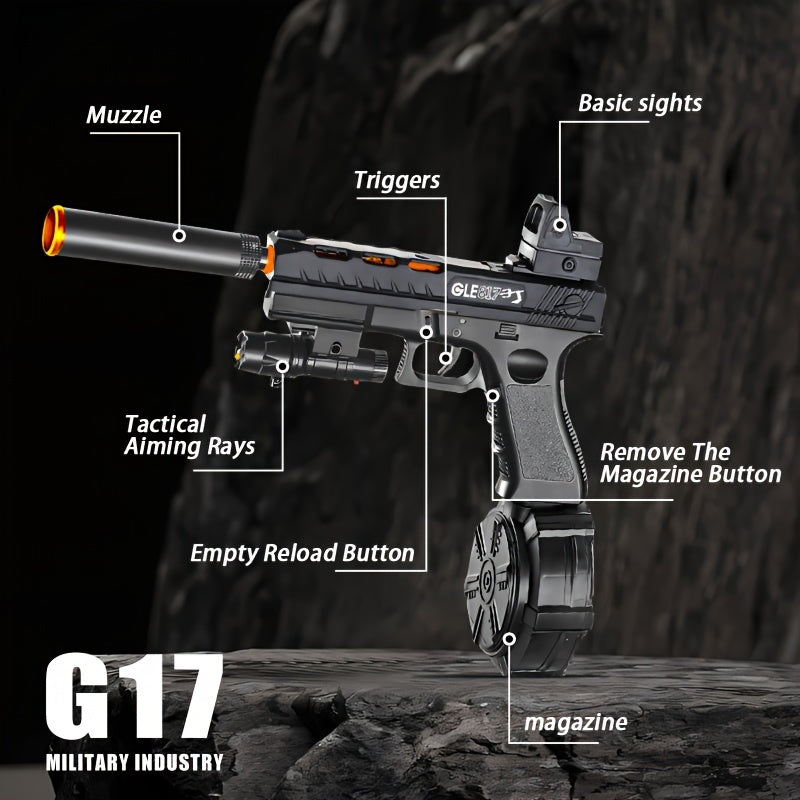 G17 Electric Gel Jet Ball Toy Gun [7.4v High-Speed Continuous Firing Upgrade Model] Highly Assembled Toys, Manual/Automatic Dual Mode, Outdoor Fun Team Shooting Activity Games, Christmas Gifts