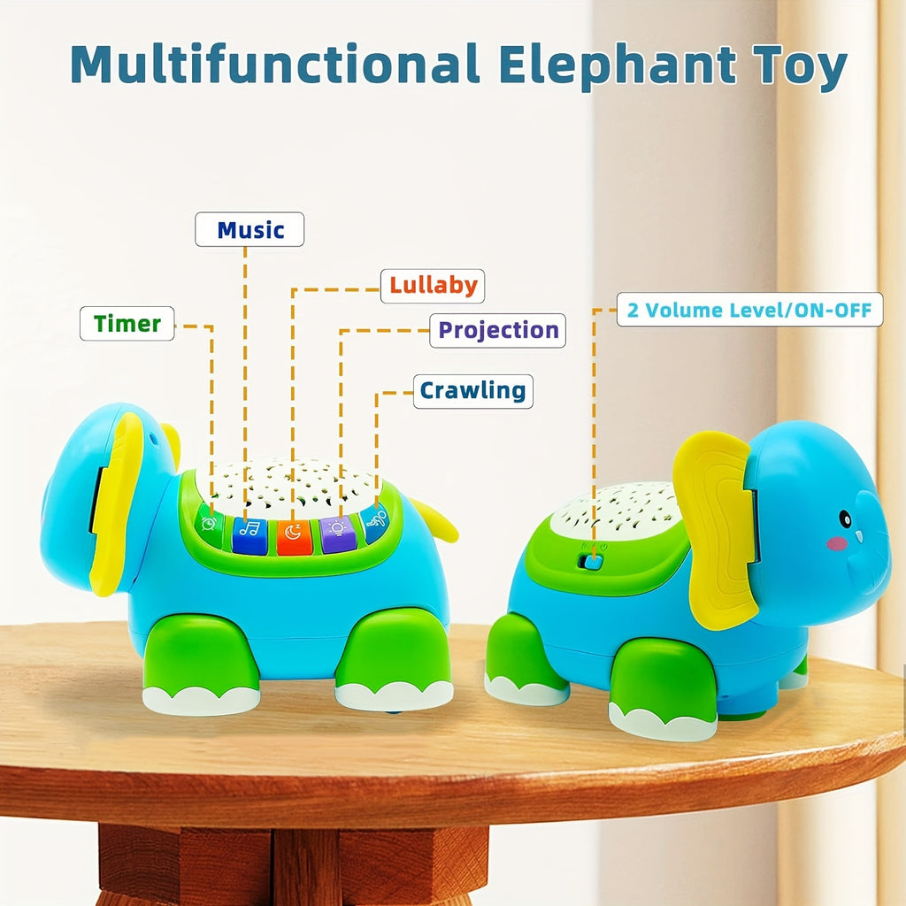 Crawling Baby Toys, Infant Tummy Time Toys with Star Projector Music and Light, Elephant Interactive Sensory Toy for Baby, Early Developmental Toys for Boys Girls, Christmas Gift