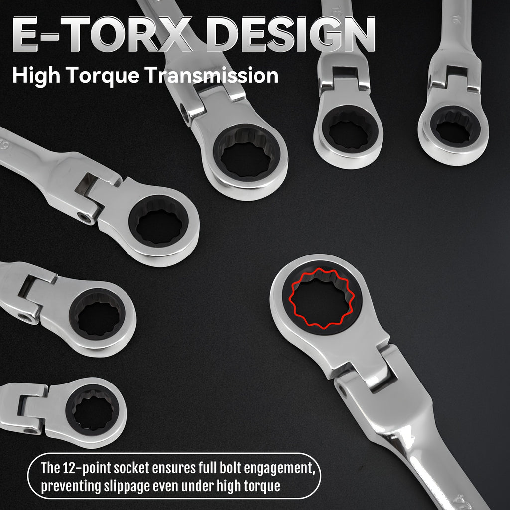 8pcs Ratchet Wrench Set | 72 Teeth 180° Flexible Head | CR-V Chrome Vanadium Steel Rust-Resistant and Durable | Includes Drawstring Bag for Storage | Suitable for Automotive/Home DIY Repair