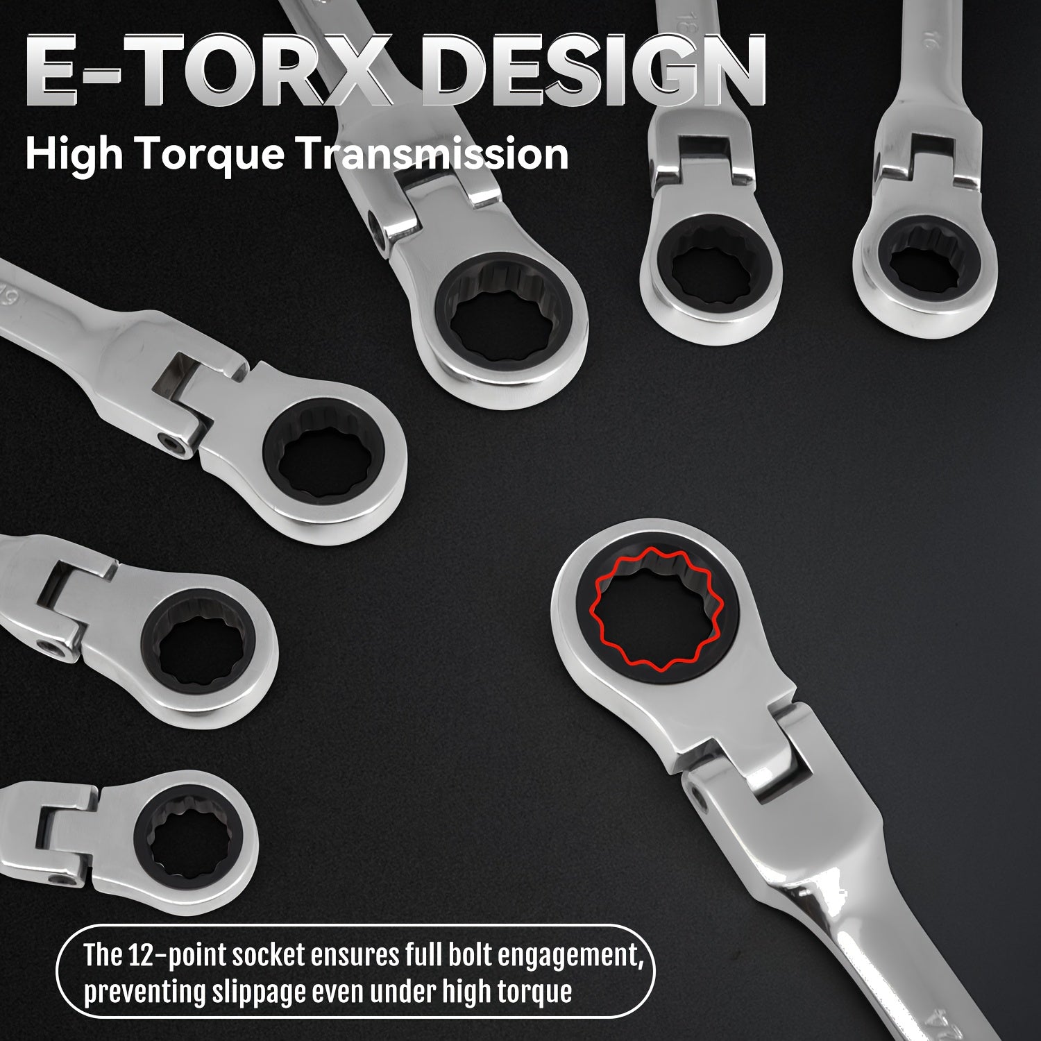 8pcs Ratchet Wrench Set | 72 Teeth 180° Flexible Head | CR-V Chrome Vanadium Steel Rust-Resistant and Durable | Includes Drawstring Bag for Storage | Suitable for Automotive/Home DIY Repair