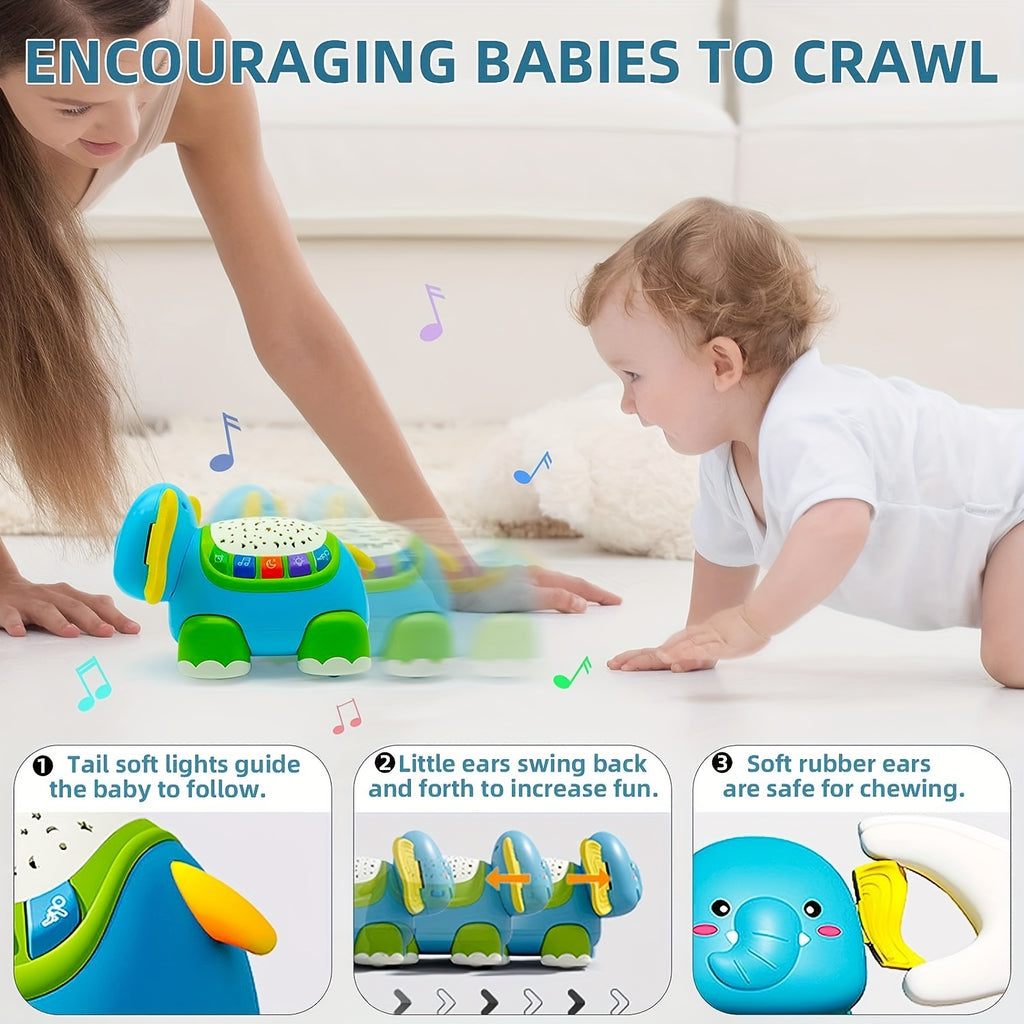 Crawling Baby Toys, Infant Tummy Time Toys with Star Projector Music and Light, Elephant Interactive Sensory Toy for Baby, Early Developmental Toys for Boys Girls, Christmas Gift