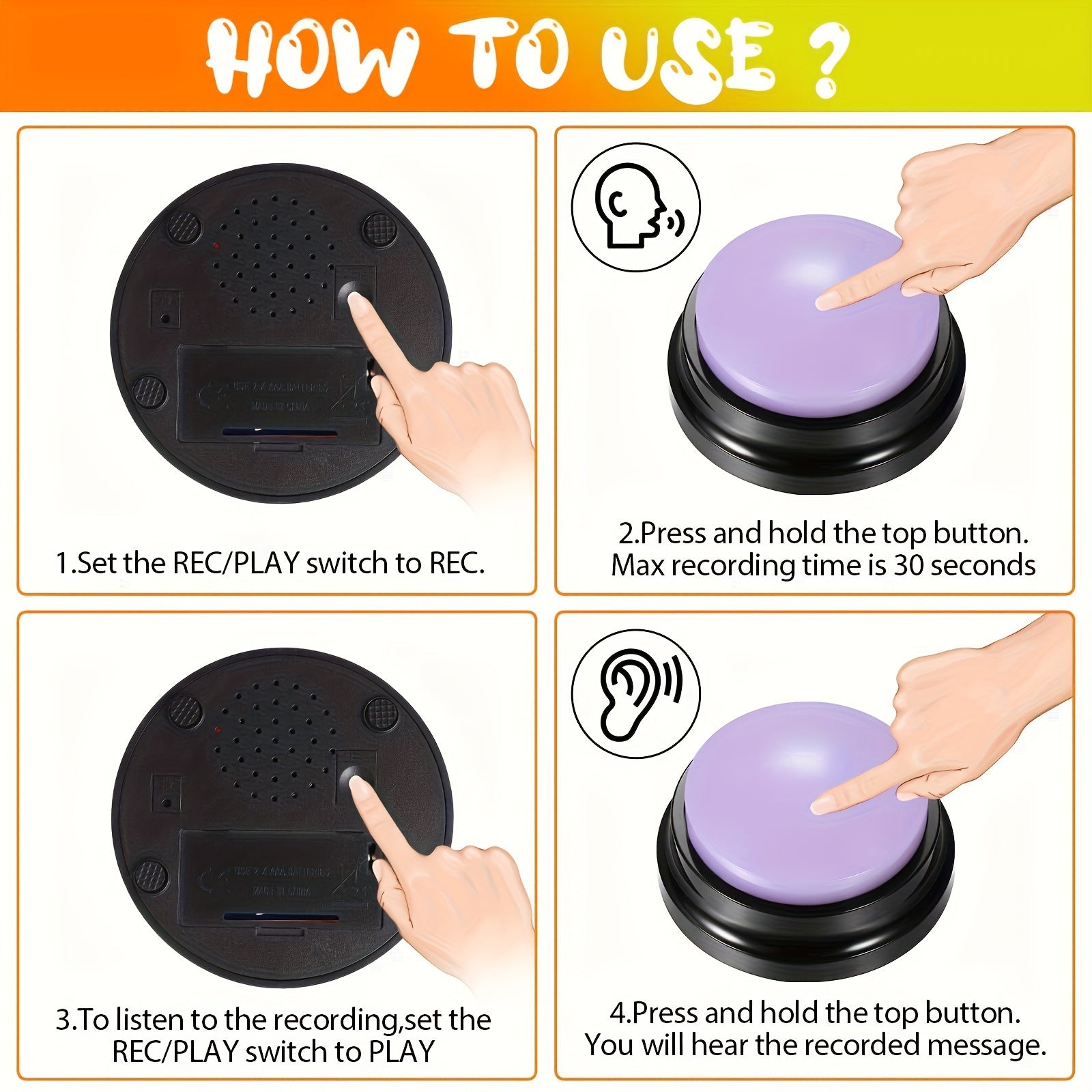 [Recordable Pet] Interactive Dog Talking Buttons | 6pcs | Battery-Powered | Recordable Pet Communication Toys | Portable & Cute
