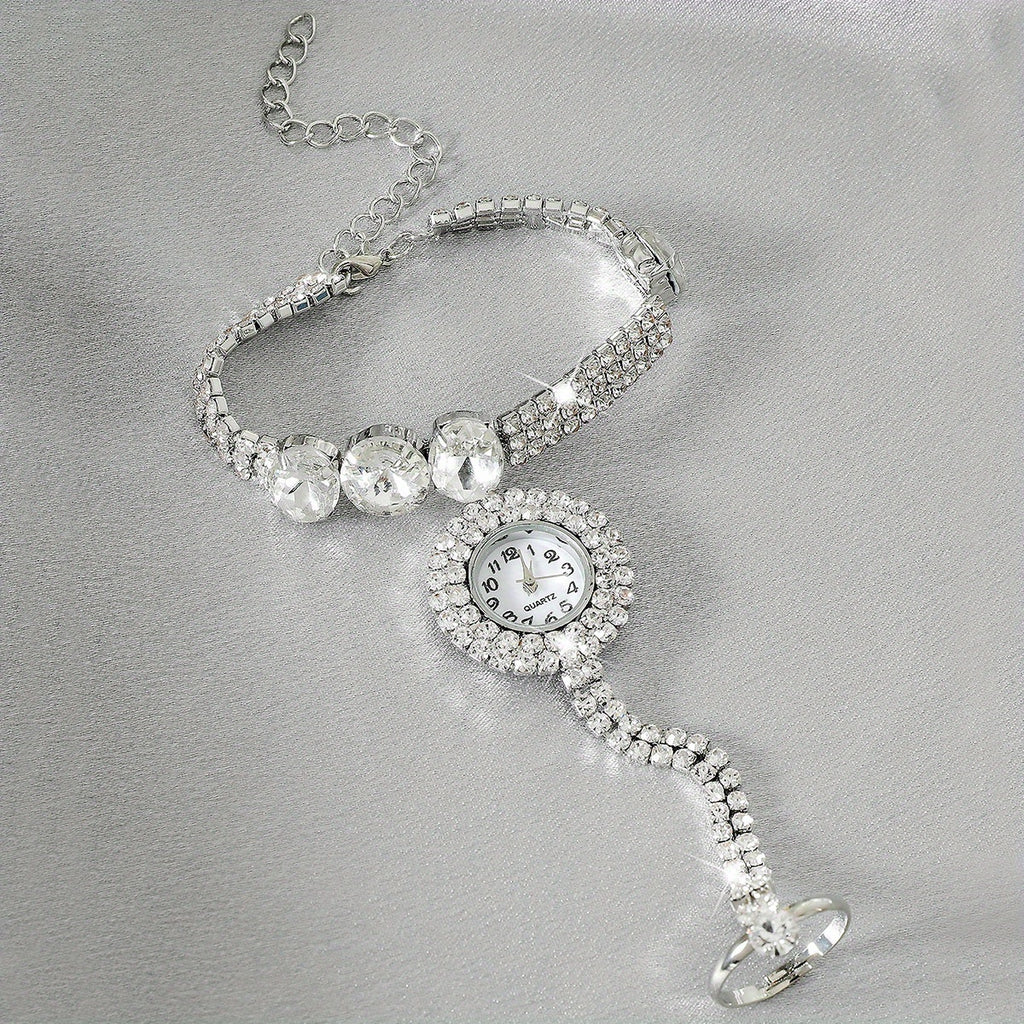 Sparkling Rhinestone Tassel Watch Bracelet - Timeless Round Glass Dial for Women - Elegant Dress-Up Essential with Glamorous Charm