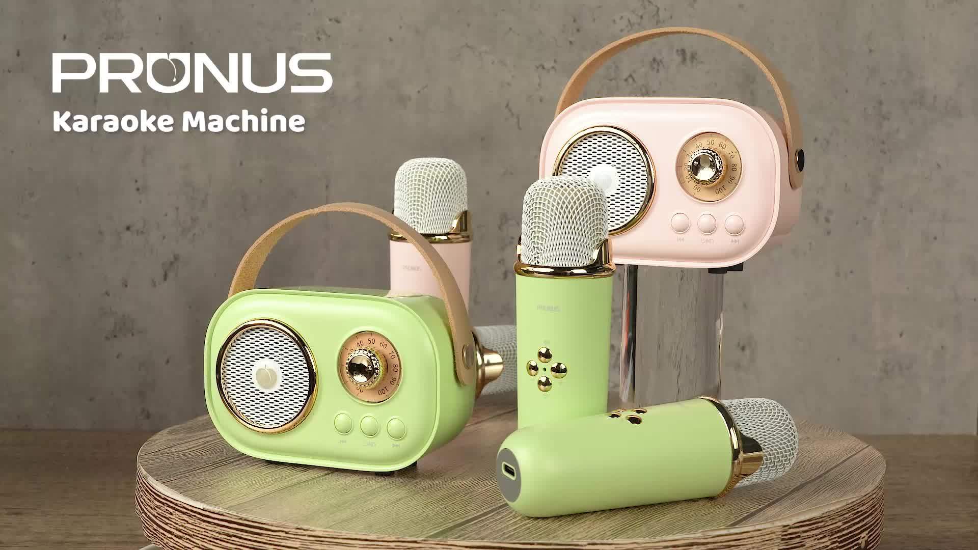 2 Wireless Microphone PRUNUS C20 Mini Karaoke Machine For Kids, Portable Wireless Speaker Retro Speaker Set With Enhanced Bass Stereo Sound For Home Party Birthday Toys For Girls Boys Gifts