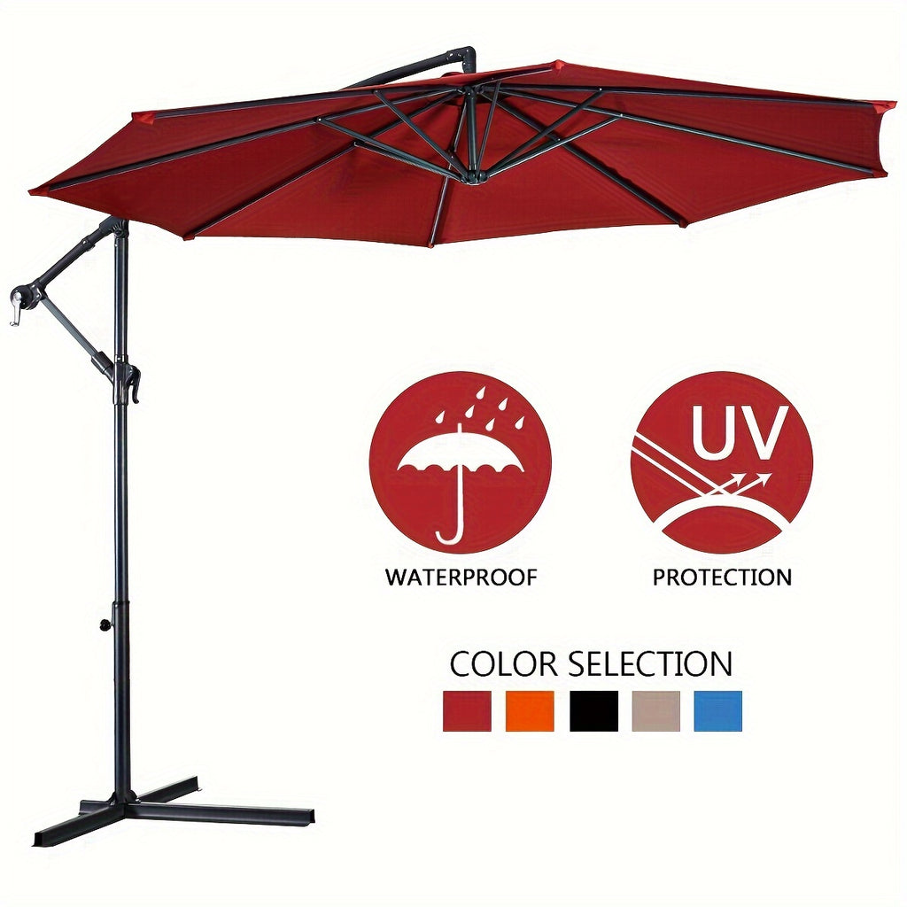 1pc 10ft Classic Burgundy Hanging Umbrella - Water-Resistant, UV Protection, Offset Patio Sun Shade with Sturdy Cross Base - Perfect for Outdoor Market, Garden, or Backyard Events