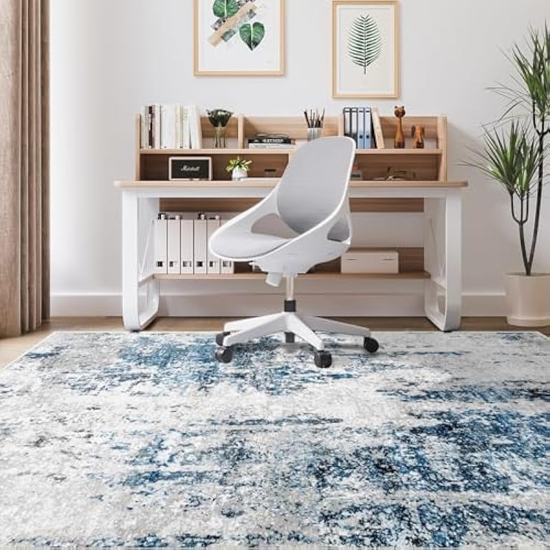 Area Rug 4x6 Washable Rug Modern Abstract Bedroom Rug NonSlip Soft Neutral Area Rug Stain Resistant Throw Rugs for Entryway Kitchen Door Mat Indoor Entrance Laundry Grey Blue 4'x6'