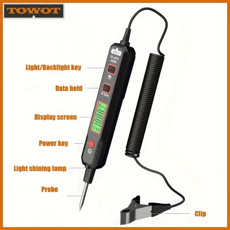 1pc Automotive Circuit Tester Automotive Troubleshooting And Maintenance Circuit Tester Digital Backlight Display For Automotive Circuit Voltage Tester