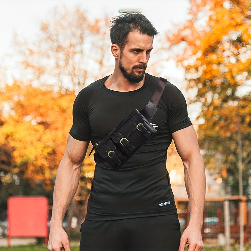 1pc PU Leather Waist Bag Fanny Bag For Men Women, Outdoor Travel Sports Chest Bag For Running Hiking, Simple Fashion Bumbag, Smart Phone Purse Wallet, Card License Bag