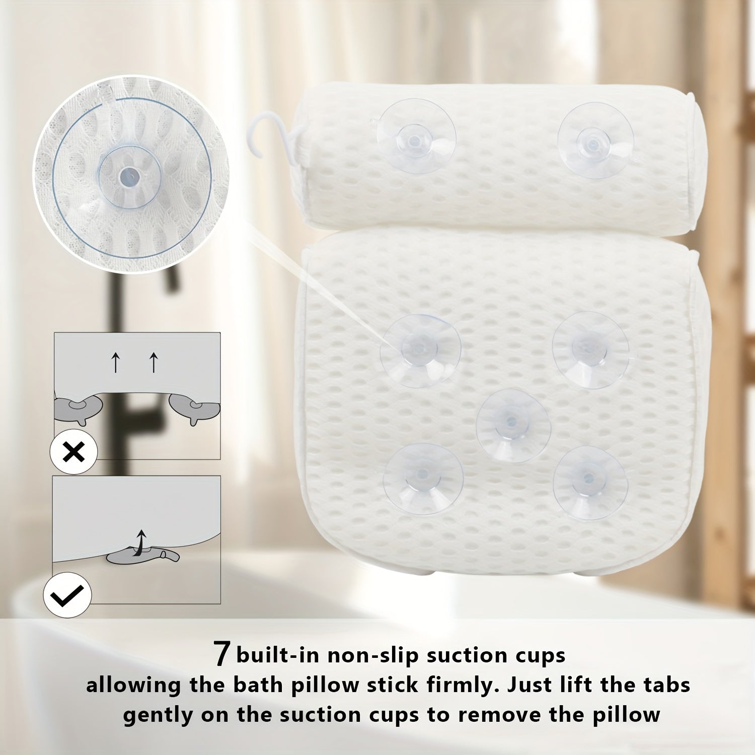 1pc Spa-like Bathtub Pillow with Non-Slip Suction Cups for Neck and Back Support bathroom accessories Bath/Bathroom Accessories