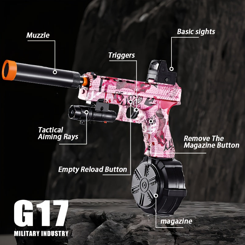 G17 Electric Gel Jet Ball Toy Gun 7.4v High-Speed Continuous Firing Upgrade Highly Assembled Toys, Manual/Auto Dual Mode, Outdoor Fun Team Shooting Activity Game, Christmas Gift, Bullets Not Included