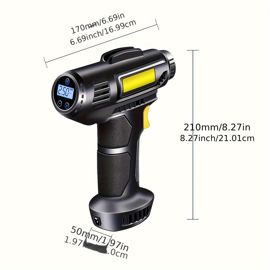 120W multi-function portable automotive air compressor, wired/wireless handheld automotive air pump electric, automotive tire inflator with LED lights